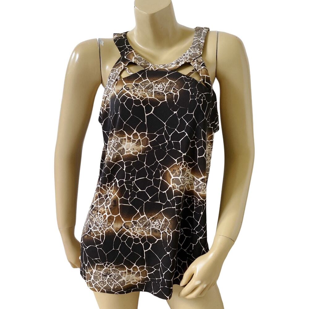 Diana Belle Tank Top Womens Size XL Animal Print Cutout Sleeveless Blouse